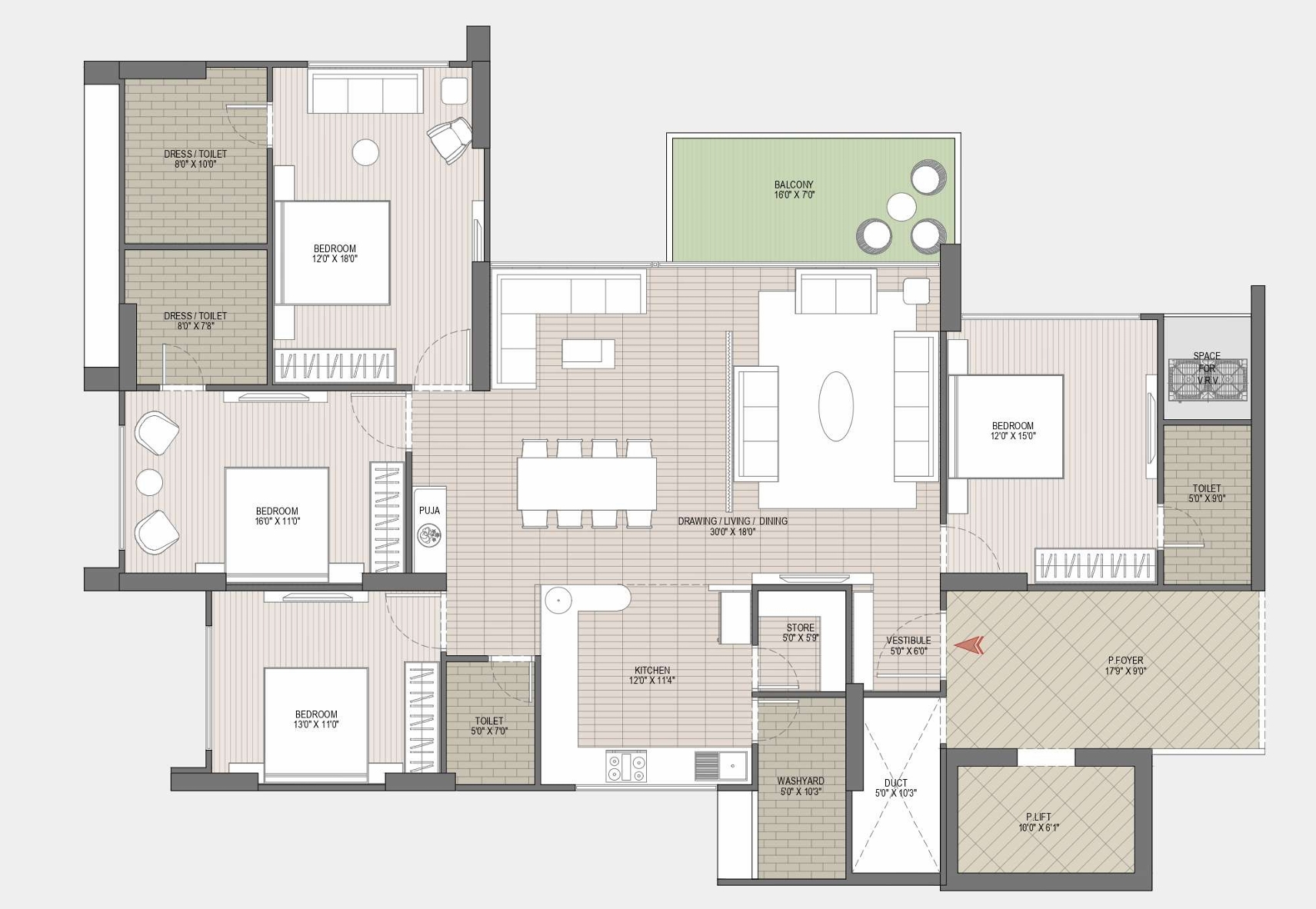4 BHK Flat floor plan
