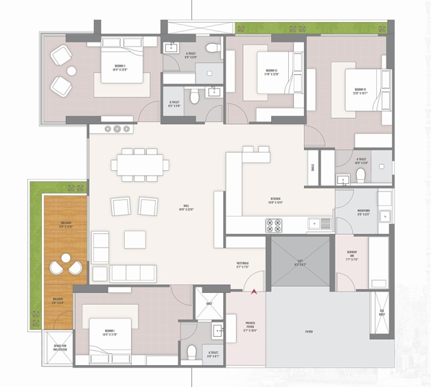 4 BHK Flat floor plan