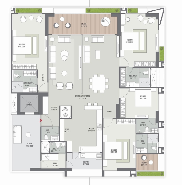 4 BHK Flat floor plan