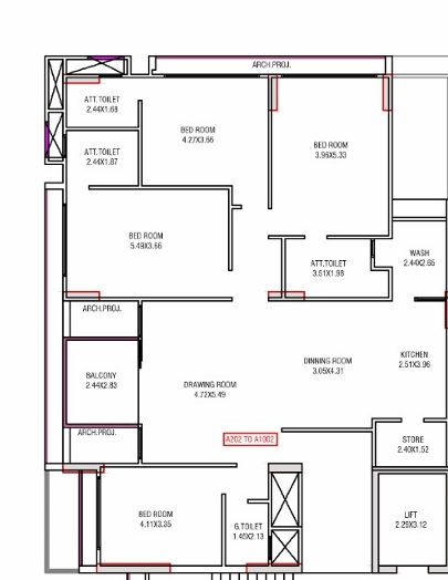 4 BHK Flat floor plan