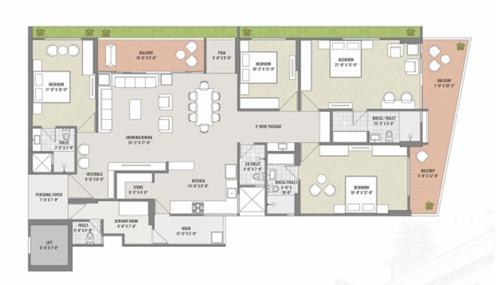 4 BHK Flat floor plan