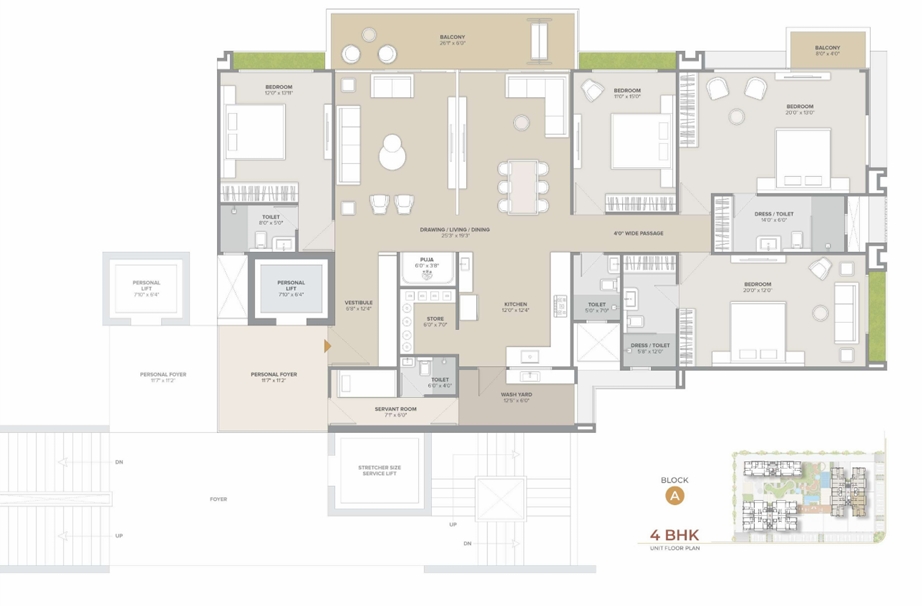 4 BHK Flat floor plan