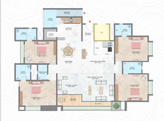 4 BHK Flat floor plan