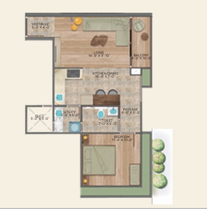 1 BHK Flat floor plan