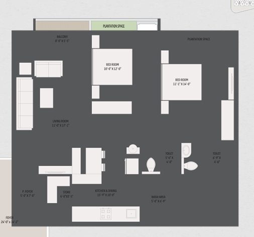 2 BHK Flat floor plan