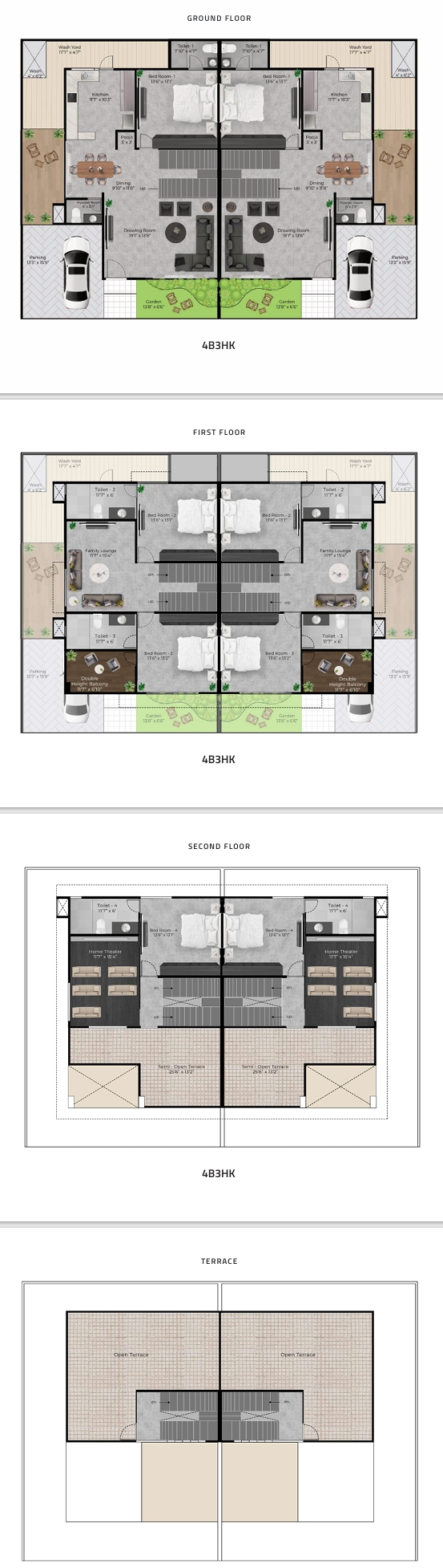 4B3HK Bungalow floor plan