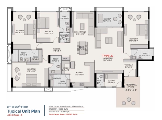 4 BHK Flat floor plan