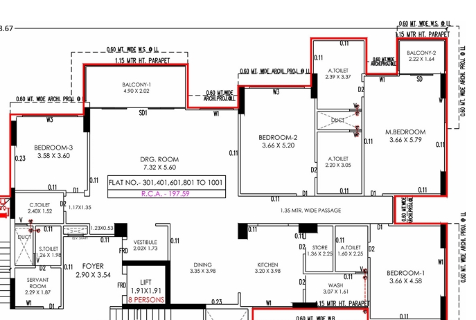 4 BHK Flat floor plan