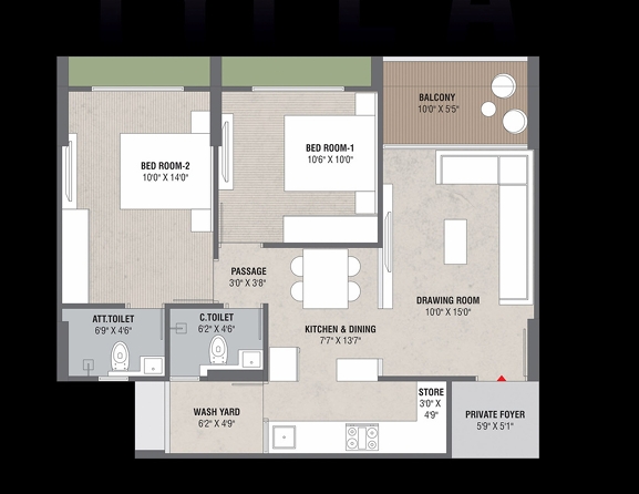 2 BHK Flat floor plan