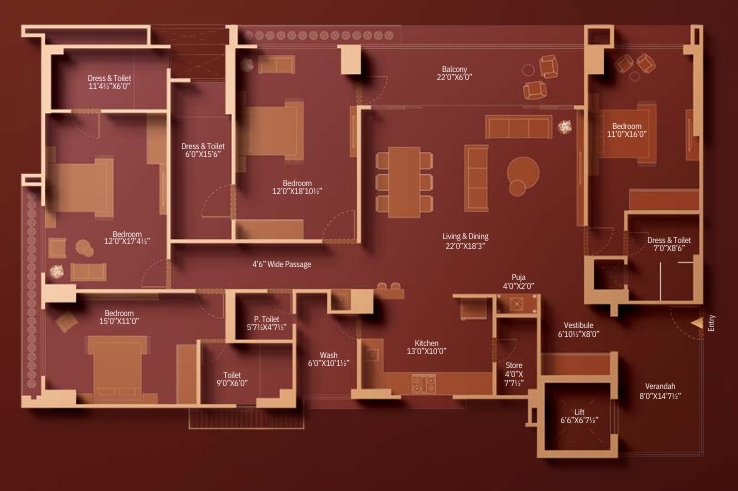 4 BHK Flat floor plan