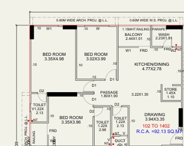 3 BHK Flat floor plan