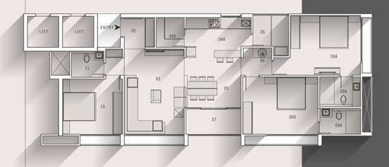 3 BHK Flat floor plan