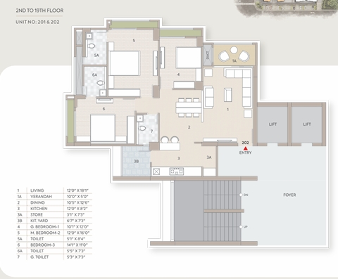 3 BHK Flat floor plan