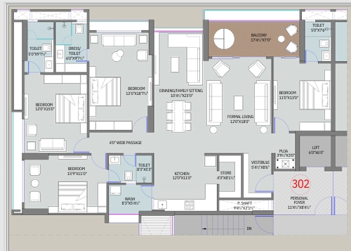 4 BHK Flat floor plan