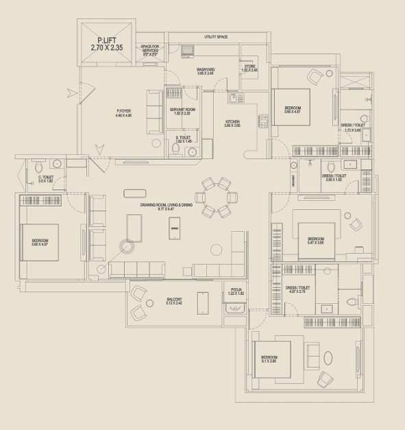 4 BHK Flat floor plan