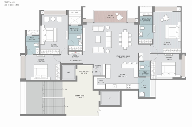 4 BHK Flat floor plan