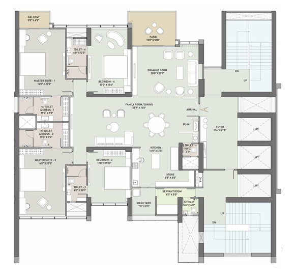 4 BHK Flat floor plan