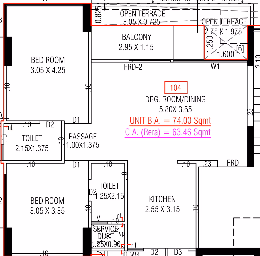 2 BHK Flat floor plan