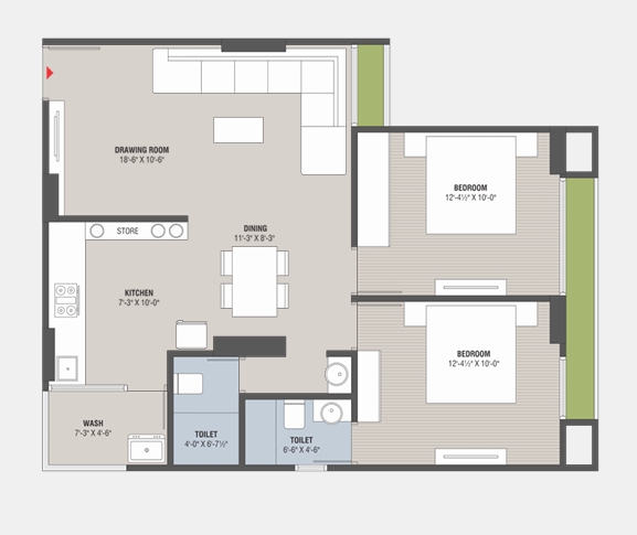 2 BHK Flat floor plan
