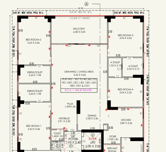 4 BHK Flat floor plan