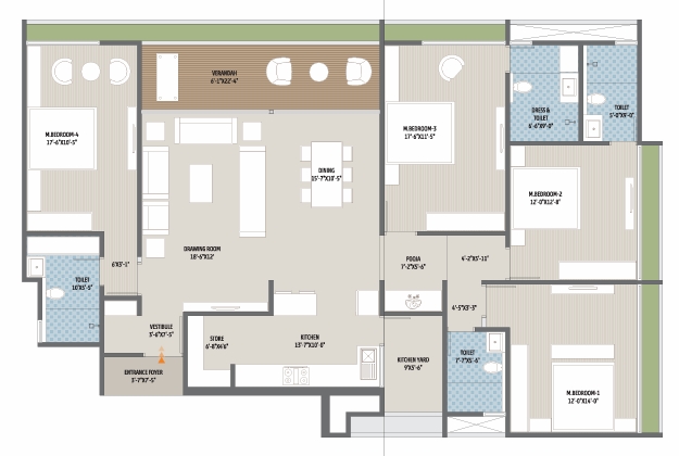 4 BHK Flat floor plan