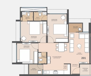 3 BHK Flat floor plan