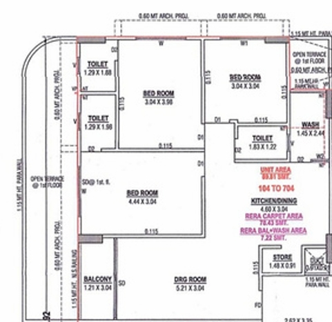 3 BHK Flat floor plan