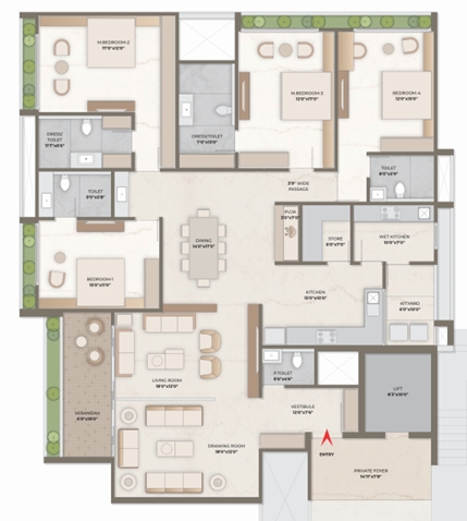 4 BHK Flat floor plan