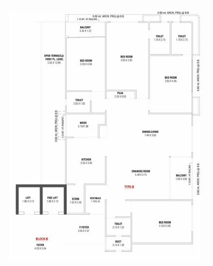 4 BHK Flat floor plan