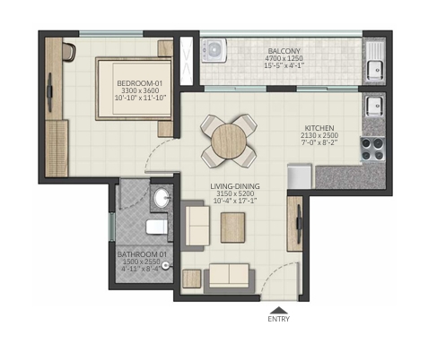 1 BHK Flat floor plan