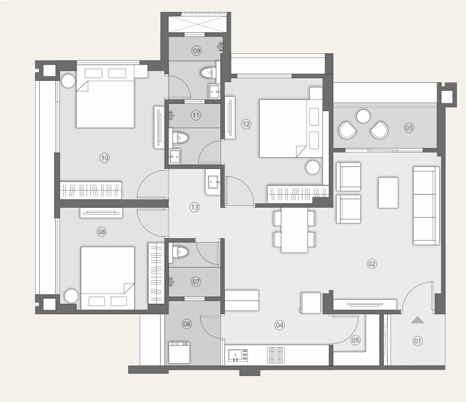 3 BHK Flat floor plan