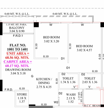 2 BHK Flat floor plan