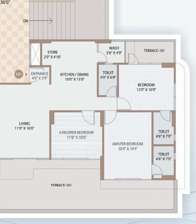 3 BHK Flat floor plan