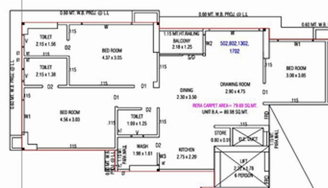 3 BHK Flat floor plan