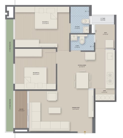 2 BHK Flat floor plan