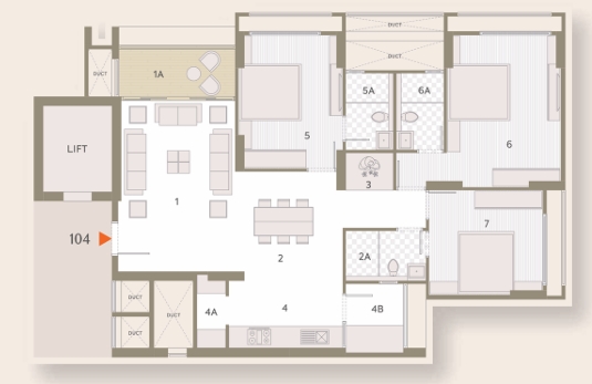 3 BHK Flat floor plan