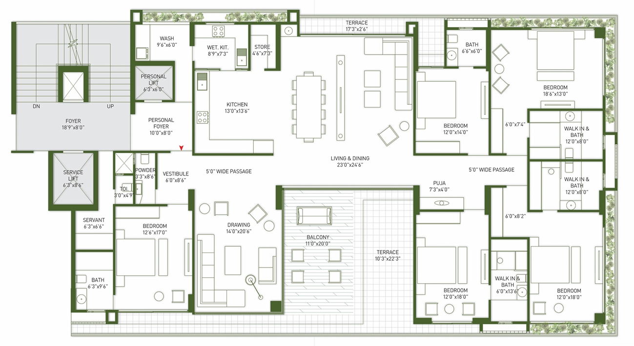 5 BHK Flat floor plan