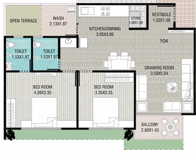 2 BHK Flat floor plan