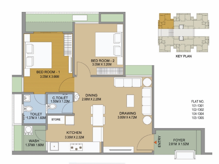 2 BHK Flat floor plan