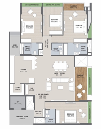 4 BHK Flat floor plan