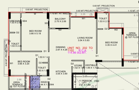 3 BHK Flat floor plan