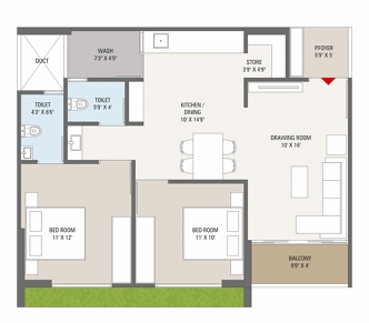 2 BHK Flat floor plan