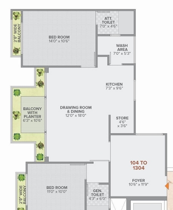 2 BHK Flat floor plan