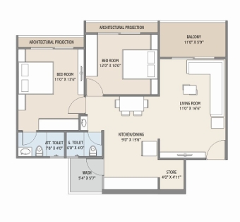 2 BHK Flat floor plan