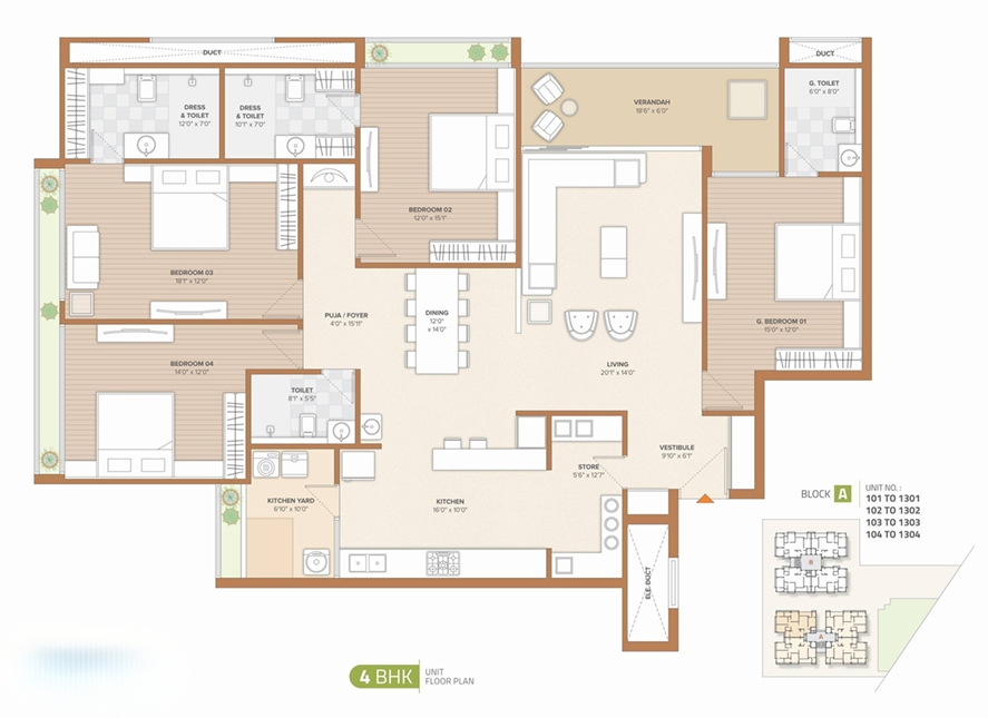 4 BHK Flat floor plan