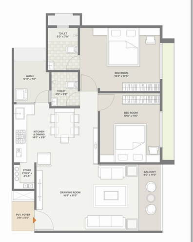2 BHK Flat floor plan