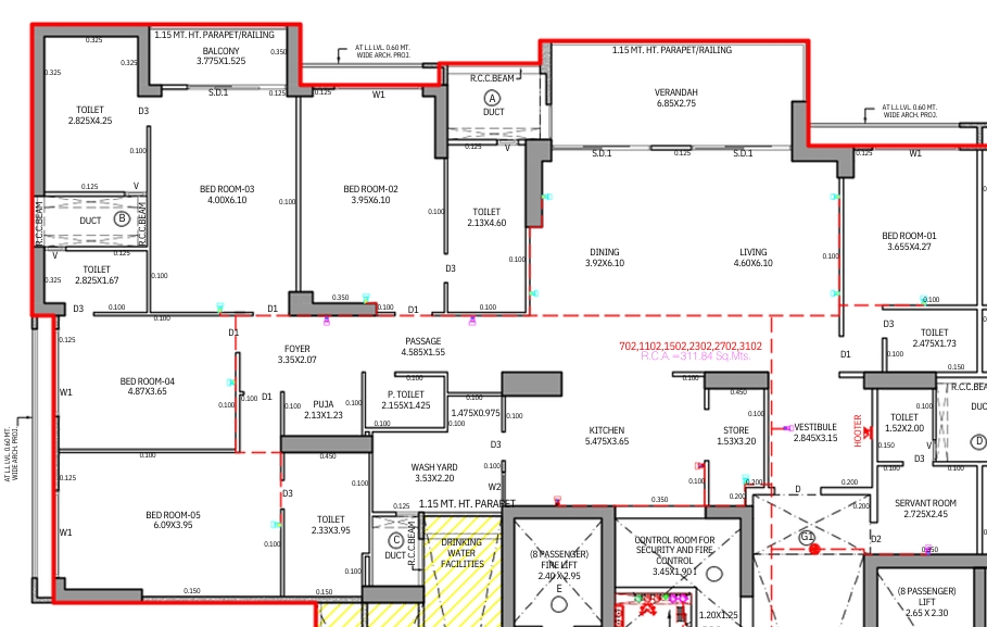 5 BHK Flat floor plan