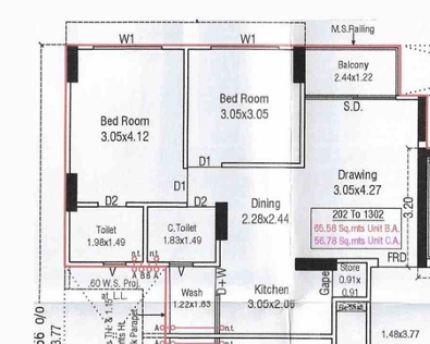 2 BHK Flat floor plan