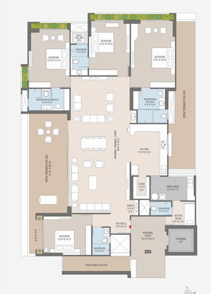 4 BHK Flat floor plan