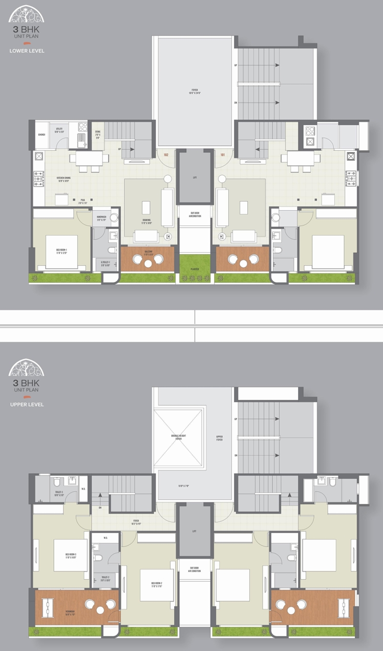 3 BHK Duplex floor plan